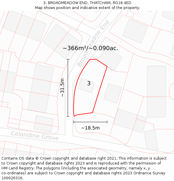 3, BROADMEADOW END, THATCHAM, RG18 4ED: Plot and title map