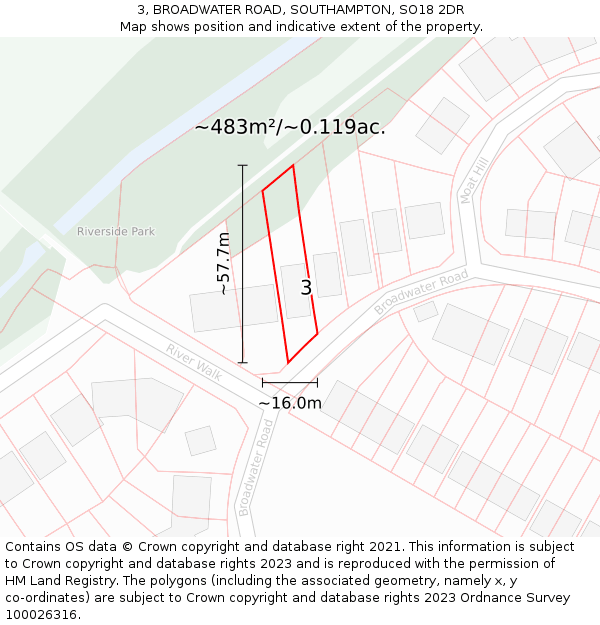 3, BROADWATER ROAD, SOUTHAMPTON, SO18 2DR: Plot and title map