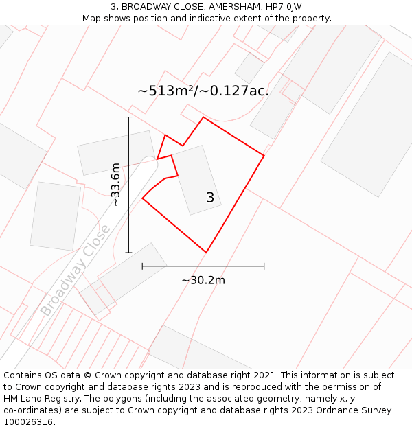 3, BROADWAY CLOSE, AMERSHAM, HP7 0JW: Plot and title map