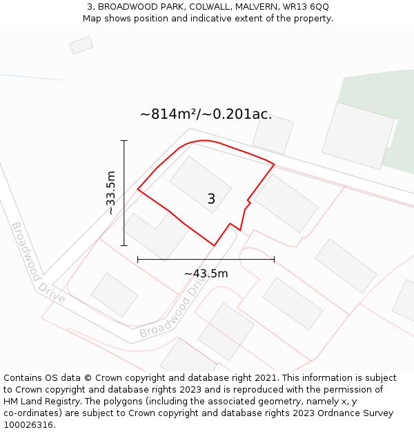 3, BROADWOOD PARK, COLWALL, MALVERN, WR13 6QQ: Plot and title map