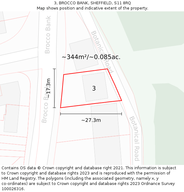 3, BROCCO BANK, SHEFFIELD, S11 8RQ: Plot and title map
