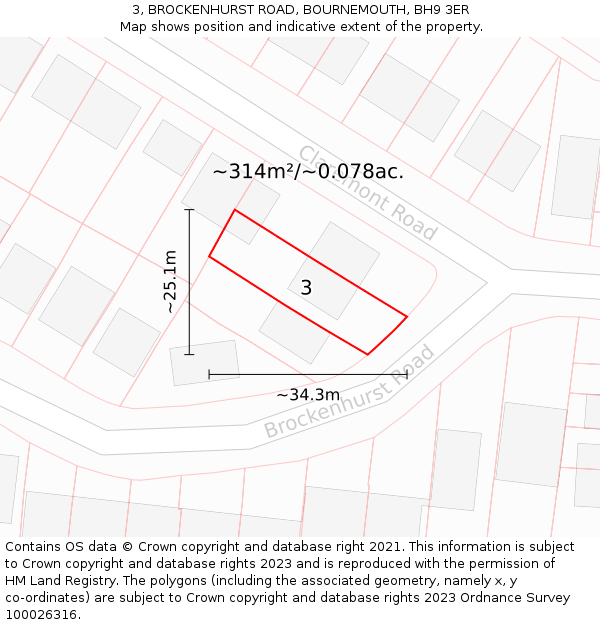 3, BROCKENHURST ROAD, BOURNEMOUTH, BH9 3ER: Plot and title map