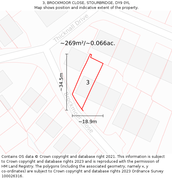 3, BROCKMOOR CLOSE, STOURBRIDGE, DY9 0YL: Plot and title map