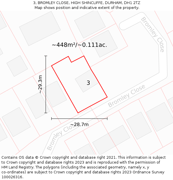 3, BROMLEY CLOSE, HIGH SHINCLIFFE, DURHAM, DH1 2TZ: Plot and title map