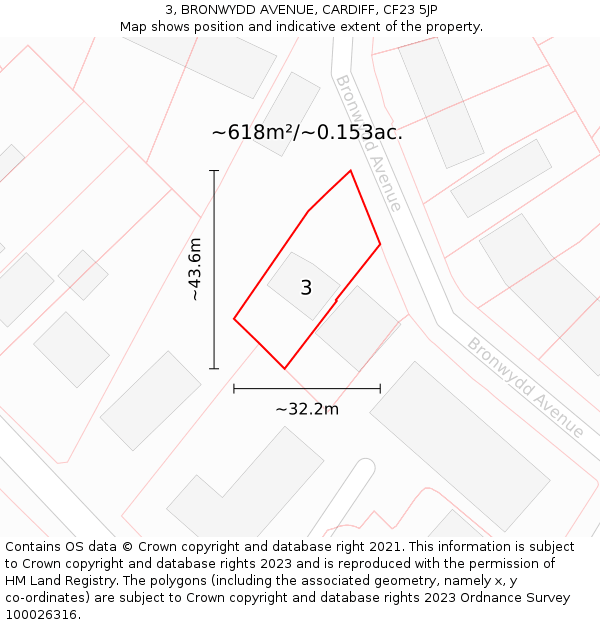 3, BRONWYDD AVENUE, CARDIFF, CF23 5JP: Plot and title map