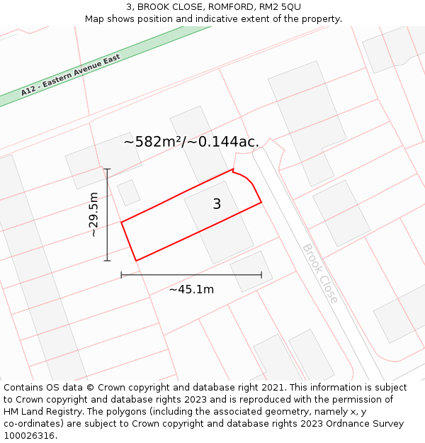 3, BROOK CLOSE, ROMFORD, RM2 5QU: Plot and title map