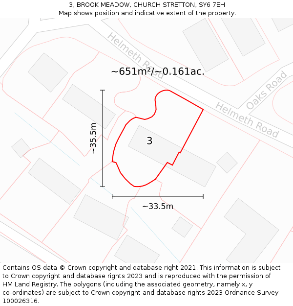 3, BROOK MEADOW, CHURCH STRETTON, SY6 7EH: Plot and title map