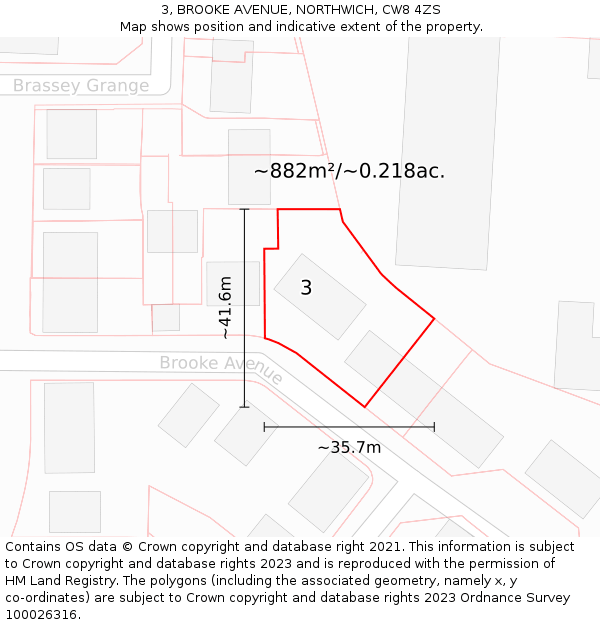 3, BROOKE AVENUE, NORTHWICH, CW8 4ZS: Plot and title map