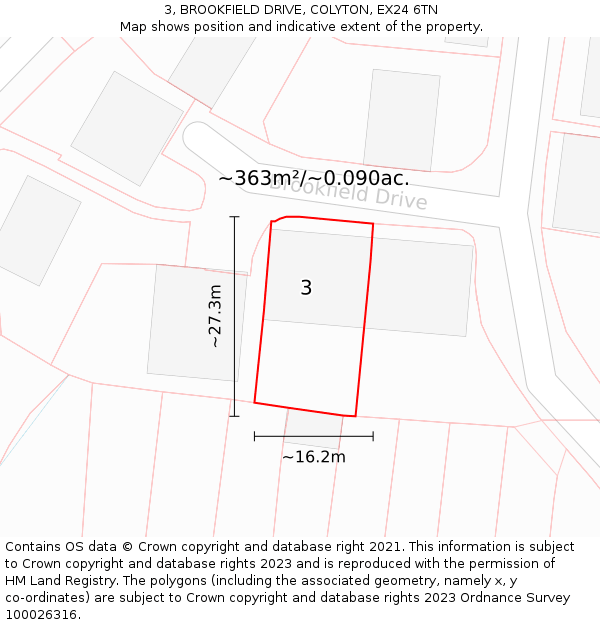 3, BROOKFIELD DRIVE, COLYTON, EX24 6TN: Plot and title map