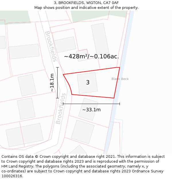 3, BROOKFIELDS, WIGTON, CA7 0AF: Plot and title map