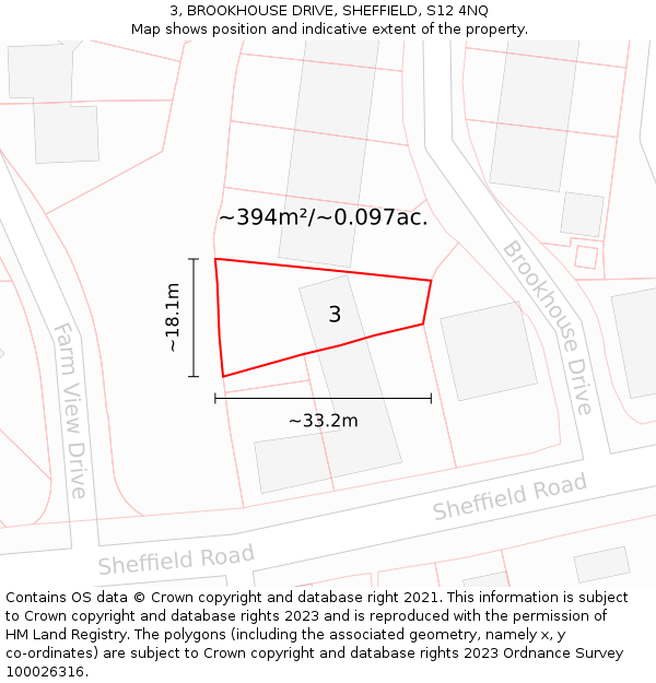 3, BROOKHOUSE DRIVE, SHEFFIELD, S12 4NQ: Plot and title map