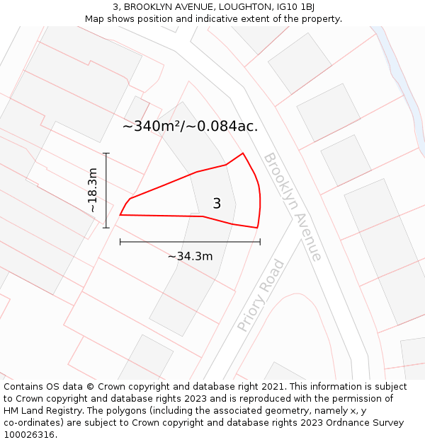 3, BROOKLYN AVENUE, LOUGHTON, IG10 1BJ: Plot and title map