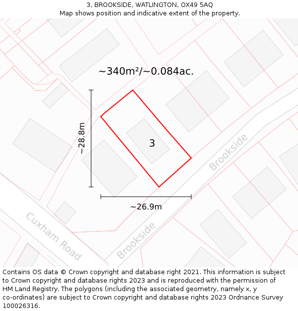 3, BROOKSIDE, WATLINGTON, OX49 5AQ: Plot and title map