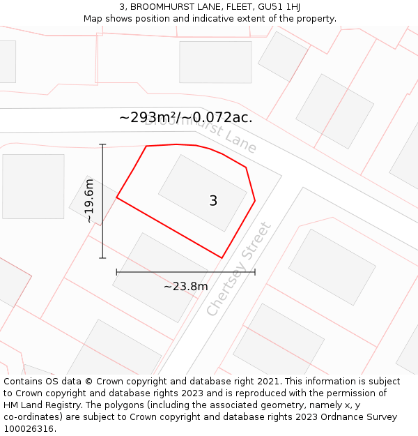3, BROOMHURST LANE, FLEET, GU51 1HJ: Plot and title map