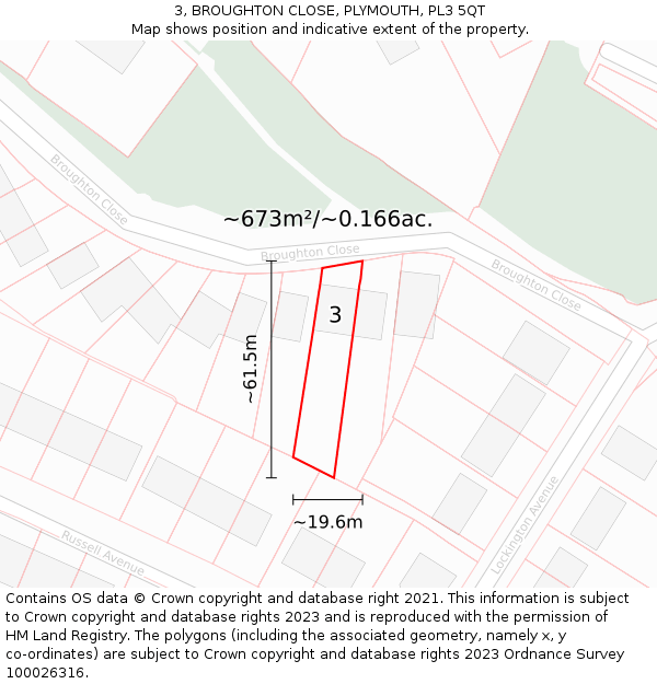 3, BROUGHTON CLOSE, PLYMOUTH, PL3 5QT: Plot and title map