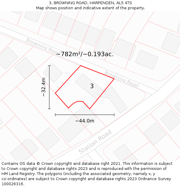 3, BROWNING ROAD, HARPENDEN, AL5 4TS: Plot and title map