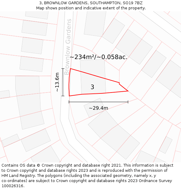 3, BROWNLOW GARDENS, SOUTHAMPTON, SO19 7BZ: Plot and title map