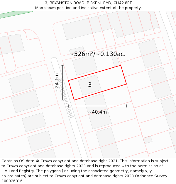 3, BRYANSTON ROAD, BIRKENHEAD, CH42 8PT: Plot and title map