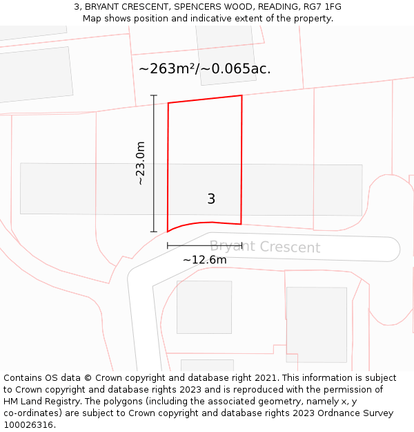 3, BRYANT CRESCENT, SPENCERS WOOD, READING, RG7 1FG: Plot and title map