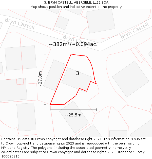 3, BRYN CASTELL, ABERGELE, LL22 8QA: Plot and title map