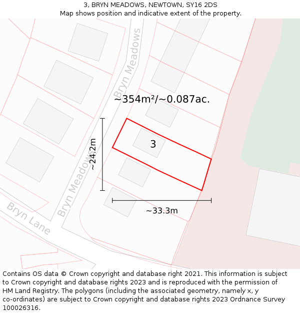 3, BRYN MEADOWS, NEWTOWN, SY16 2DS: Plot and title map