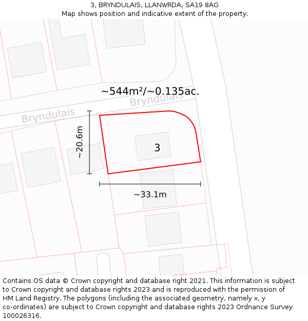 3, BRYNDULAIS, LLANWRDA, SA19 8AG: Plot and title map