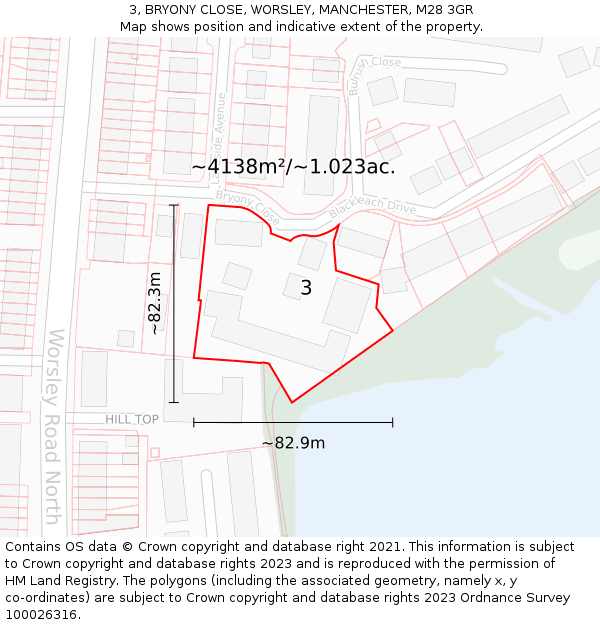 3, BRYONY CLOSE, WORSLEY, MANCHESTER, M28 3GR: Plot and title map