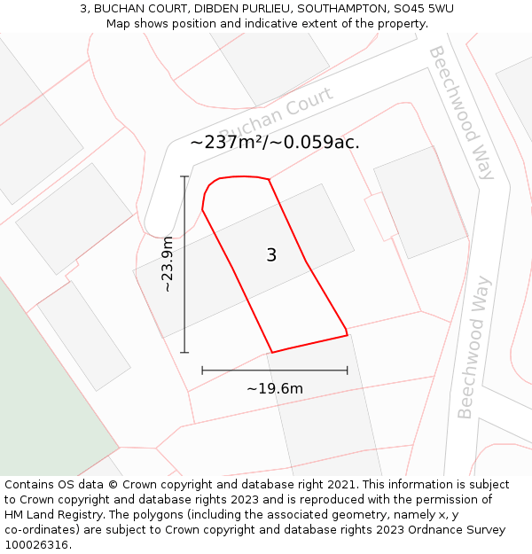 3, BUCHAN COURT, DIBDEN PURLIEU, SOUTHAMPTON, SO45 5WU: Plot and title map