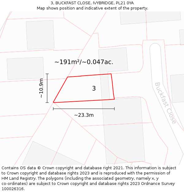 3, BUCKFAST CLOSE, IVYBRIDGE, PL21 0YA: Plot and title map