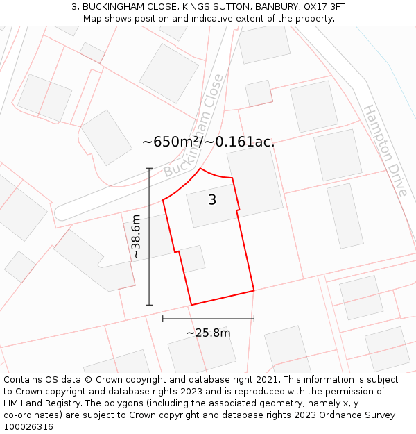 3, BUCKINGHAM CLOSE, KINGS SUTTON, BANBURY, OX17 3FT: Plot and title map