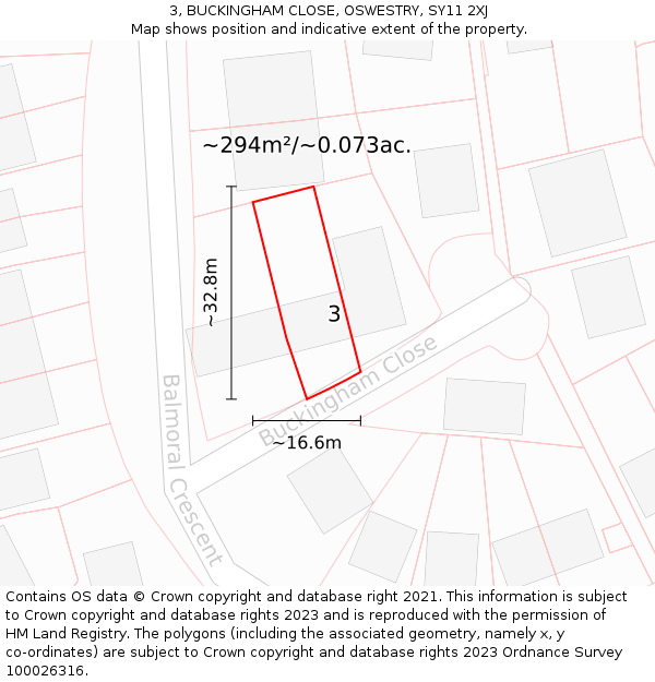 3, BUCKINGHAM CLOSE, OSWESTRY, SY11 2XJ: Plot and title map