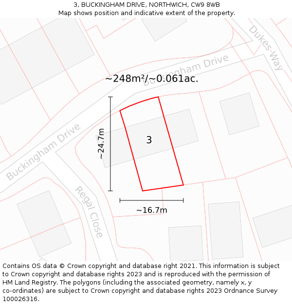 3, BUCKINGHAM DRIVE, NORTHWICH, CW9 8WB: Plot and title map