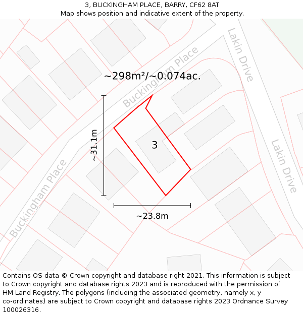 3, BUCKINGHAM PLACE, BARRY, CF62 8AT: Plot and title map