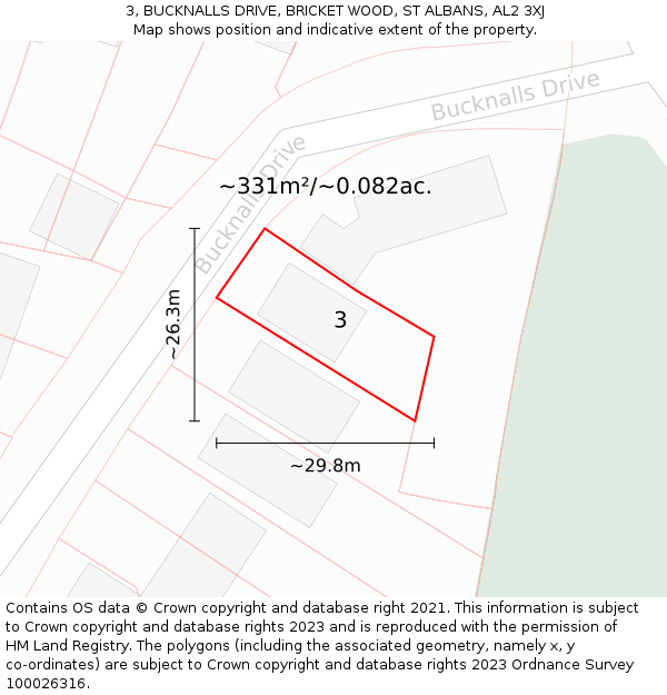 3, BUCKNALLS DRIVE, BRICKET WOOD, ST ALBANS, AL2 3XJ: Plot and title map