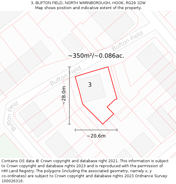 3, BUFTON FIELD, NORTH WARNBOROUGH, HOOK, RG29 1DW: Plot and title map