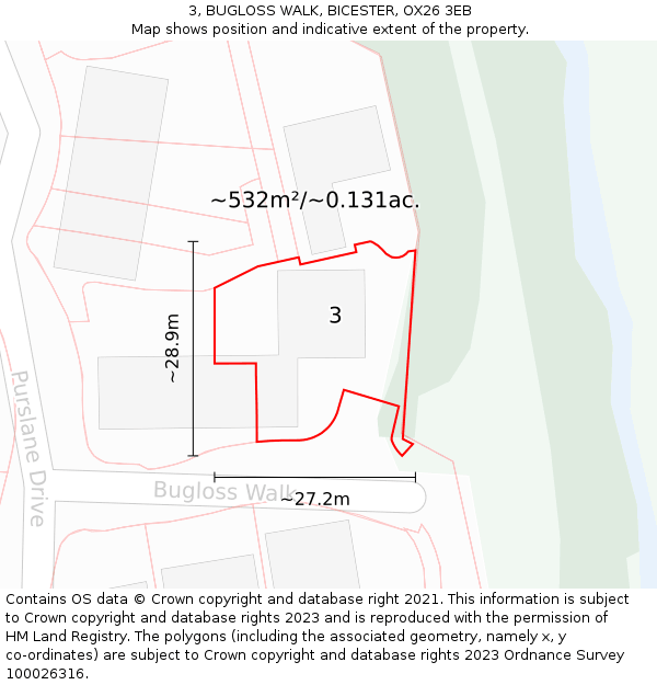 3, BUGLOSS WALK, BICESTER, OX26 3EB: Plot and title map