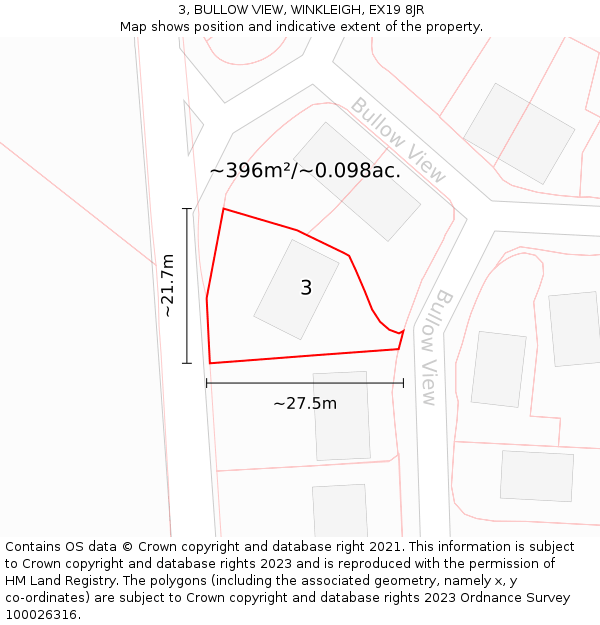 3, BULLOW VIEW, WINKLEIGH, EX19 8JR: Plot and title map