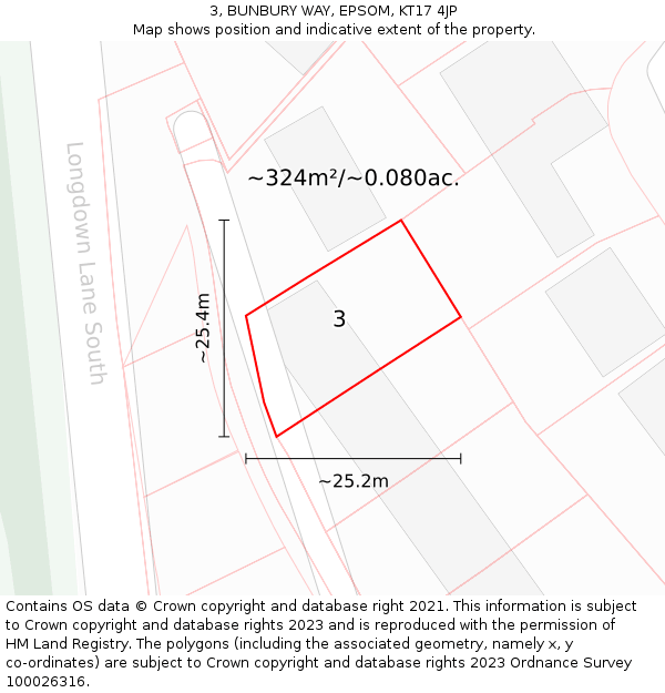 3, BUNBURY WAY, EPSOM, KT17 4JP: Plot and title map