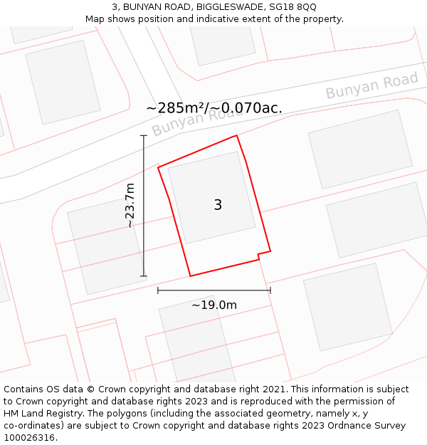 3, BUNYAN ROAD, BIGGLESWADE, SG18 8QQ: Plot and title map