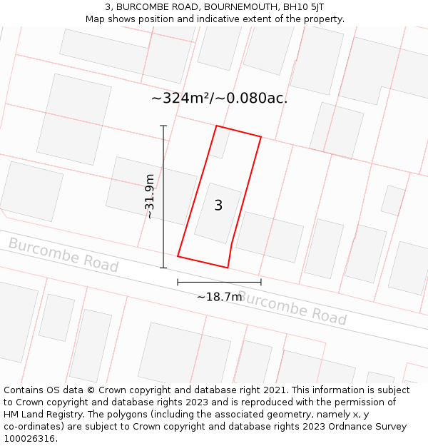 3, BURCOMBE ROAD, BOURNEMOUTH, BH10 5JT: Plot and title map