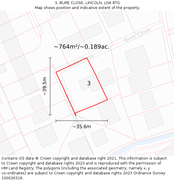 3, BURE CLOSE, LINCOLN, LN6 8TG: Plot and title map