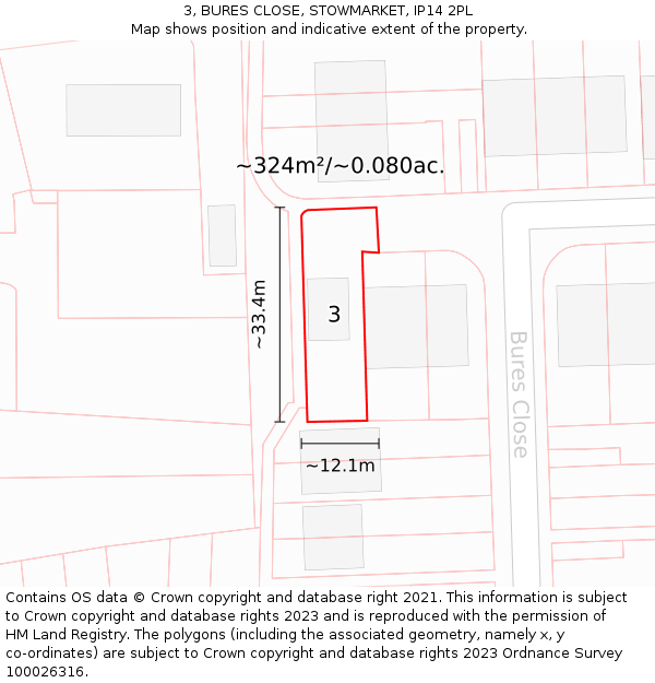 3, BURES CLOSE, STOWMARKET, IP14 2PL: Plot and title map