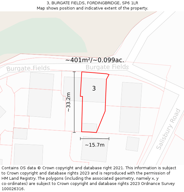 3, BURGATE FIELDS, FORDINGBRIDGE, SP6 1LR: Plot and title map