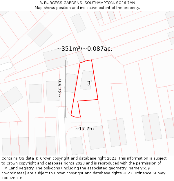 3, BURGESS GARDENS, SOUTHAMPTON, SO16 7AN: Plot and title map