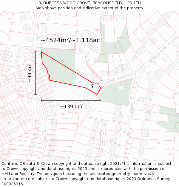 3, BURGESS WOOD GROVE, BEACONSFIELD, HP9 1EH: Plot and title map