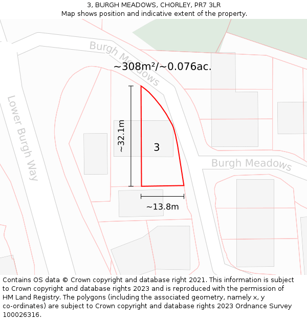 3, BURGH MEADOWS, CHORLEY, PR7 3LR: Plot and title map