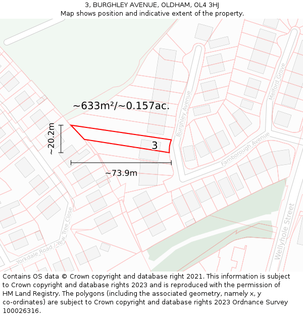 3, BURGHLEY AVENUE, OLDHAM, OL4 3HJ: Plot and title map