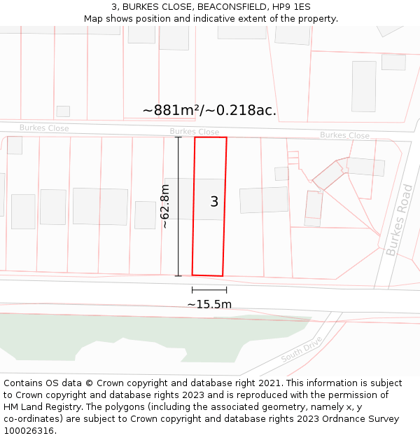 3, BURKES CLOSE, BEACONSFIELD, HP9 1ES: Plot and title map