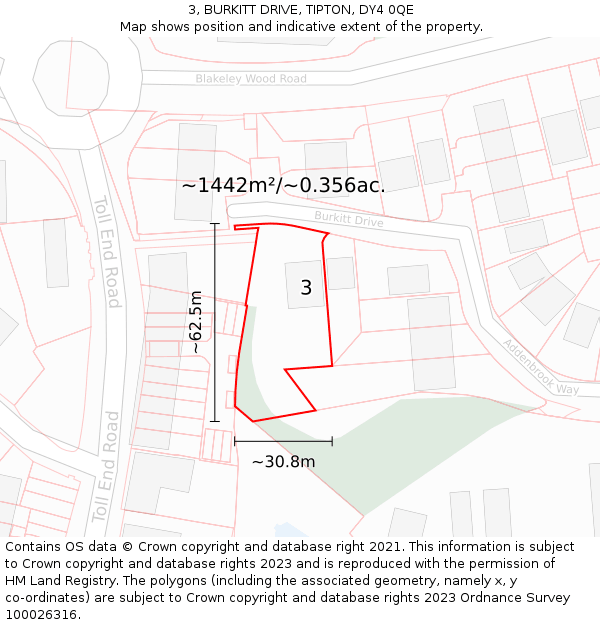 3, BURKITT DRIVE, TIPTON, DY4 0QE: Plot and title map