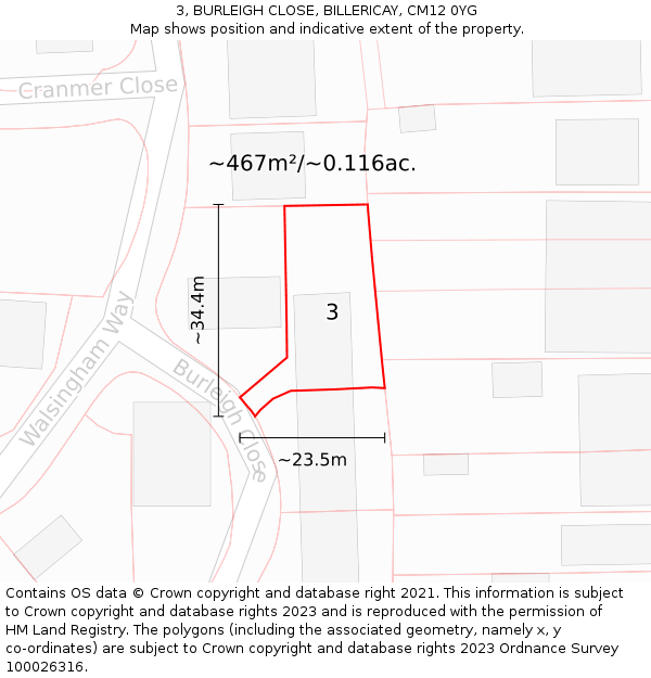 3, BURLEIGH CLOSE, BILLERICAY, CM12 0YG: Plot and title map